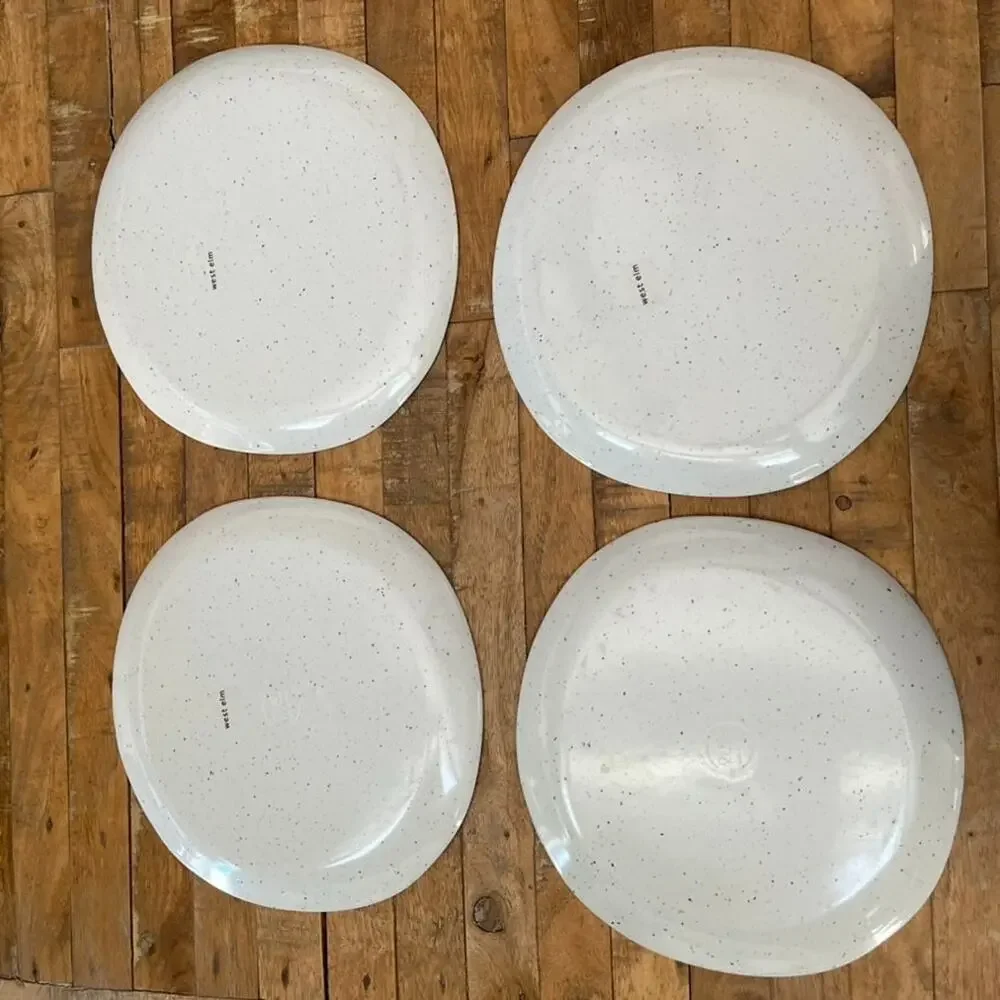 West Elm Seaside Melamine Blue Speckle Dinner Plates 10.5
